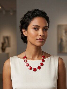 Kohls Red Graduated Square Necklace